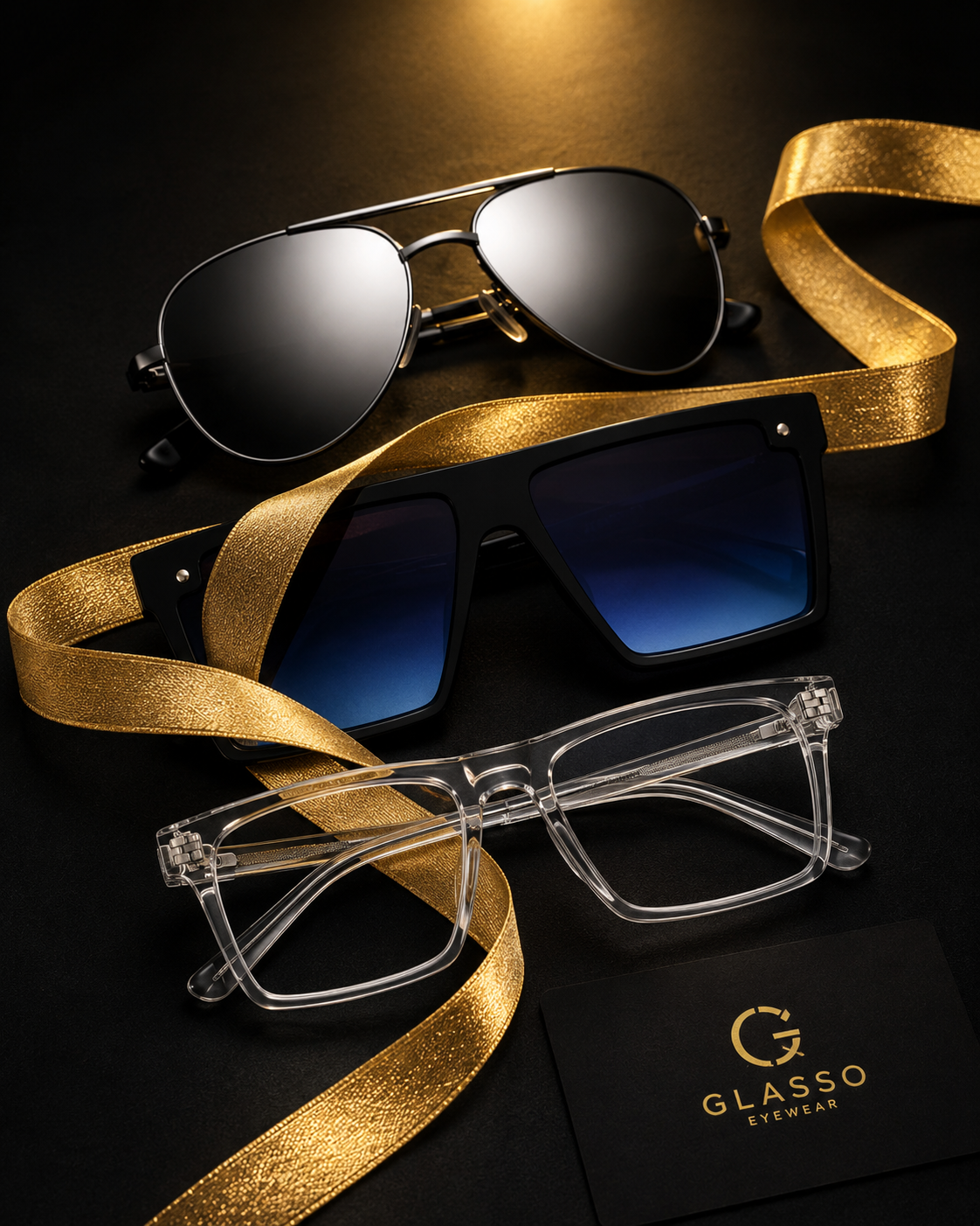 Glasso Ultimate Style Bundle β 3 Premium Eyewear | Aviator + Oversized + Clear Frame | Save Rs. 1,700 | Free Delivery Pakistan
