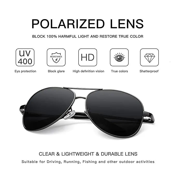 Glasso Aviator Sunglasses — Silver Mirror Polarized  Lens | UV400 Protection | Premium Metal Frame |  Men & Women | Free Delivery Pakistan